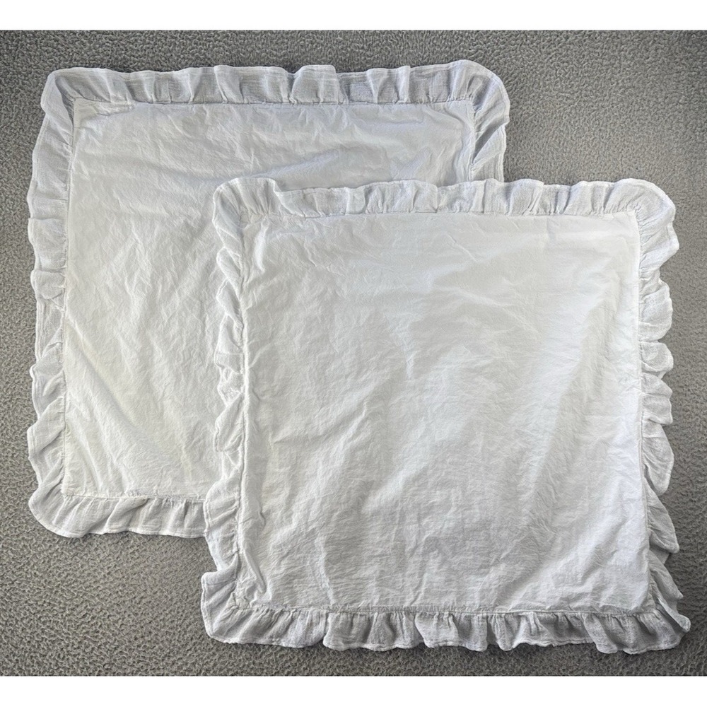 PiuBELLE Pillow Shams (2) Euro 26" X 26" Cotton Gauze Ruffle Shabby Cottage